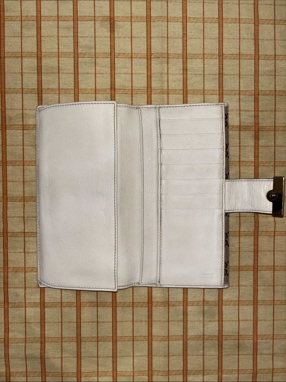 Authentic Gucci Beige and Brown Monogram Continental Wallet with Gold Accent - Picture 5 of 10